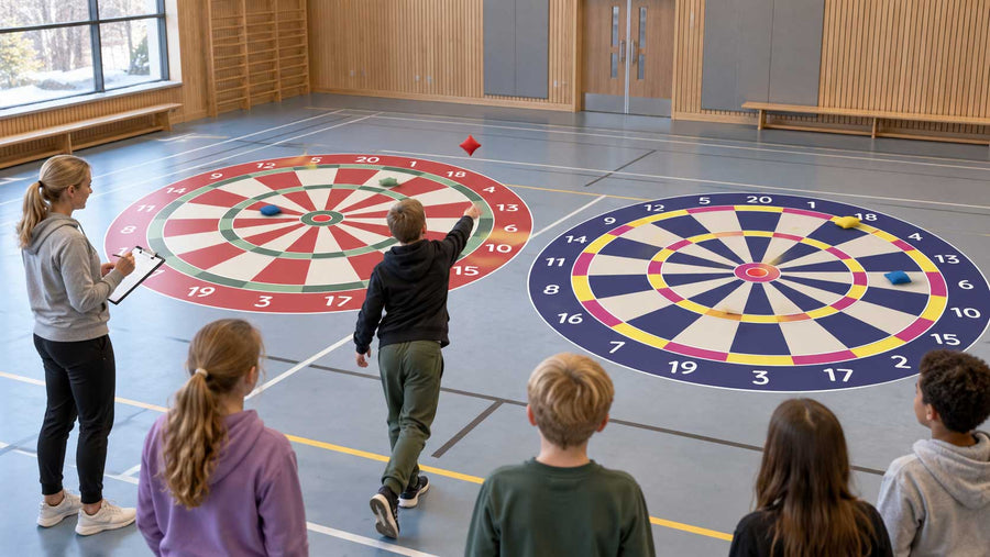 Matte Dart i gulvfolie på skolegulvet