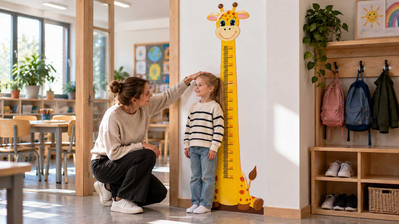 Høydemåler Giraff – veggdekor der barn måler høyden sin