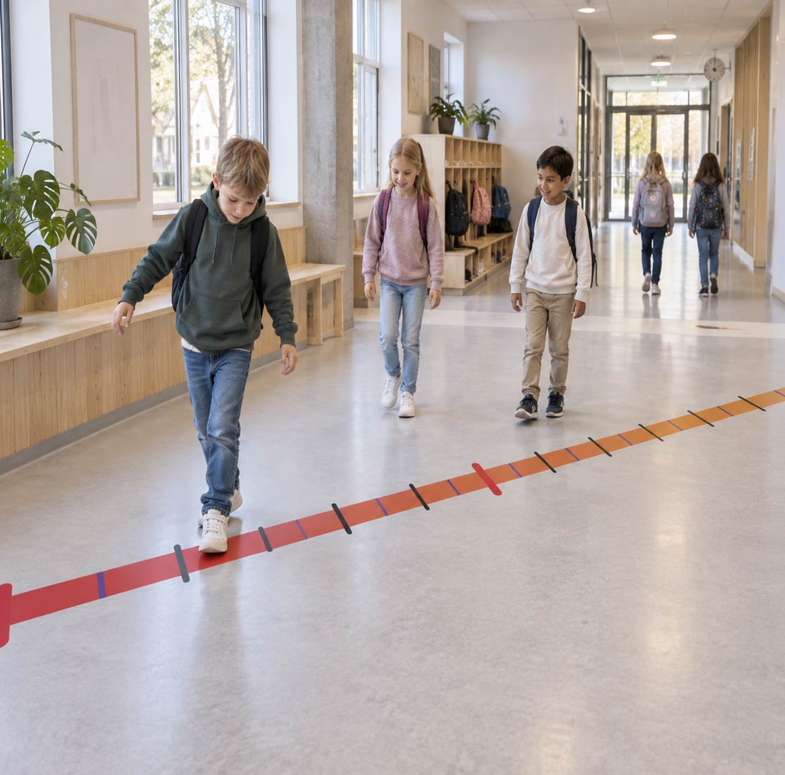 Tallinje som gulvfolie i skolen – stor tallinje for addisjon, subtraksjon og tallforståelse i bevegelse