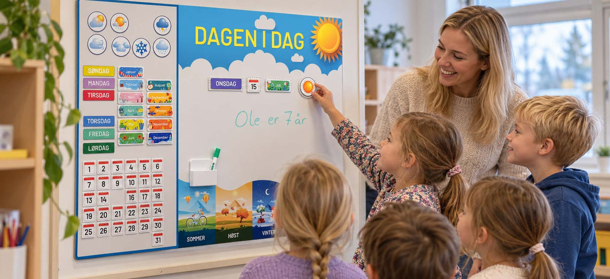 Dagen i dag whiteboard – kalendertavle for ukedager, vær og årstider