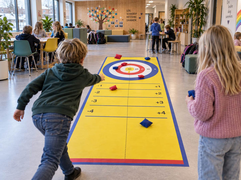 Curling matematikk – gulvspill med sirkler og poengfelt som kombinerer regning og bevegelse i skolen