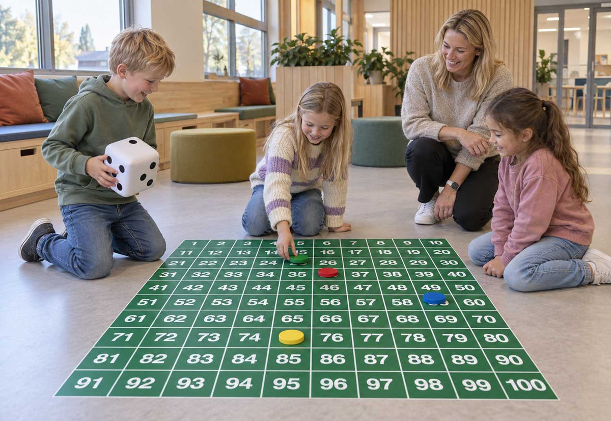 Hundretabell-gulvfolie – spillbrett med tallene 1 til 100 for aktiv matematikk